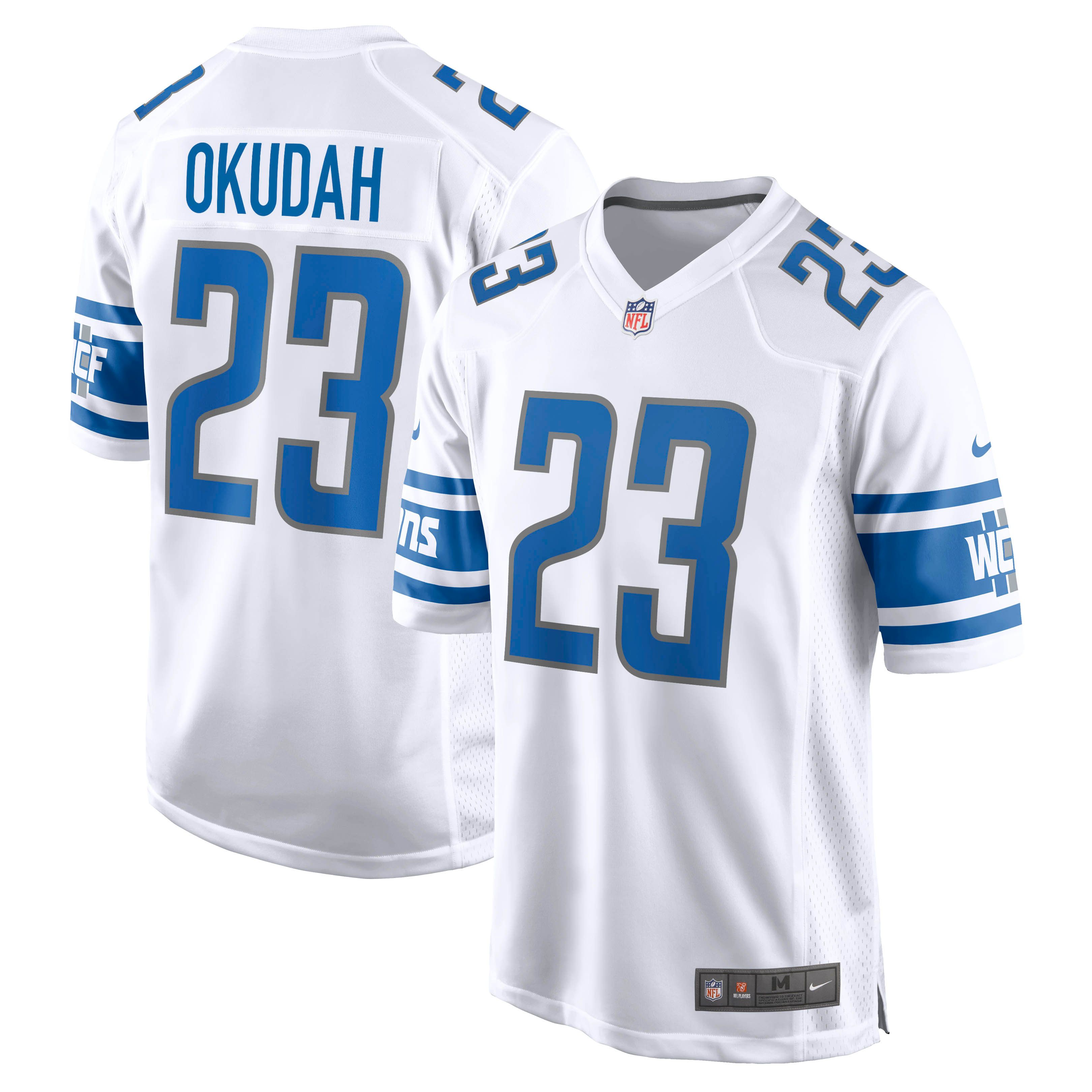 Men Detroit Lions #23 Jeff Okudah Nike White Player Game NFL Jersey